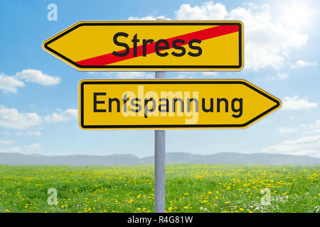 Pfeil Wegweiser - Stress und Entspannung Stockfoto