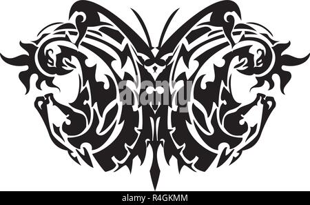 Schmetterling durch das Pferd Kopf und Phoenix erstellt. Abstract ethnische gefährlich Schmetterling durch den Kopf eines Pferdes gebildet und ein Vogel Phoenix für eine Tätowierung Stock Vektor