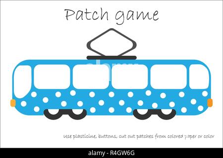 Bildung Patch spiel Straßenbahn für Kinder motorische Fähigkeiten entwickeln, Plastilin Patches, Tasten, farbiges Papier oder Farbe der Seite, Kinder im Vorschulalter activ Stock Vektor
