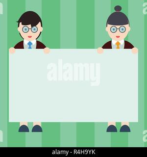 Design Business Konzept leeren Text kopieren für Web Banner Werbemittel mock up Vorlage. Männer und Frauen in Uniform stehend Holding leer Placa Stock Vektor