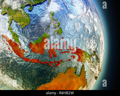 Indonesien in Rot aus dem Weltraum Stockfoto