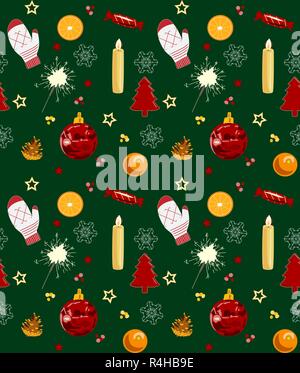 Nahtlose Weihnachten Muster, Rot, Gelb und Grün, Vector Illustration Stock Vektor