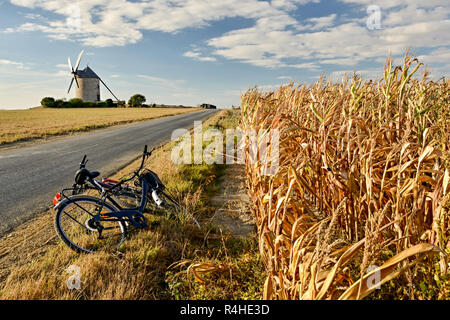 Genießen Pause während der Radtour in der Nähe von Moulin de Moidrey Windmühle in der Normandie Stockfoto