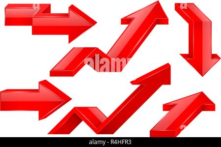 Rote Pfeile. 3D-Symbole gesetzt Stock Vektor