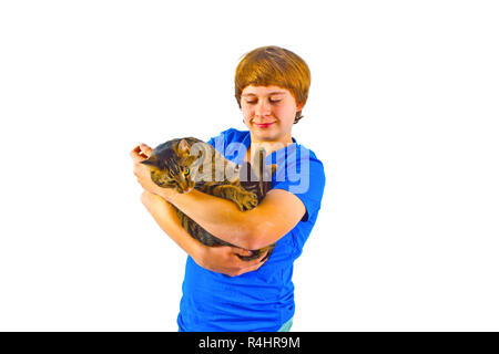 Smart Junge im Studio auf Weiß isoliert Stockfoto