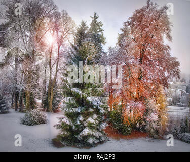 DE - Bayern: der erste Schnee des Jahres in Bad Tölz (HDR-Bild) Stockfoto