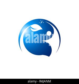 Runde Gesundheit die Vektor logo Konzept Abbildung mit Blatt und Menschen. Menschlichen Charakter logo unterzeichnen. Healthcare logo unterzeichnen. Natur logo unterzeichnen. Grüne lif Stock Vektor