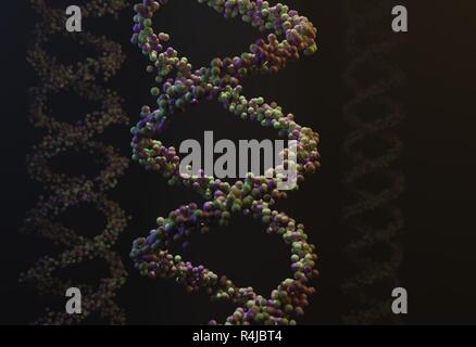 Sequenzierte Muster des DNA-Moleküls Atome in Threads 3D-Illustration Stockfoto