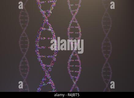 Sequenzierte Muster des DNA-Moleküls Atome in Threads 3D-Illustration Stockfoto