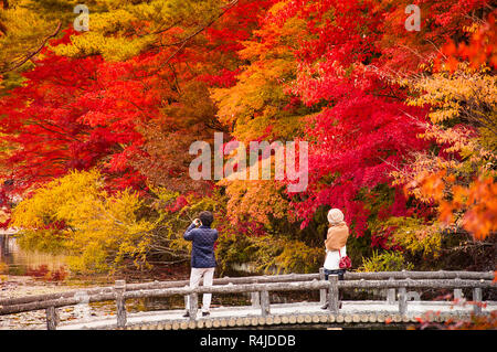 Paar genießen einen schönen autmn Park in Kobe, Japan Stockfoto