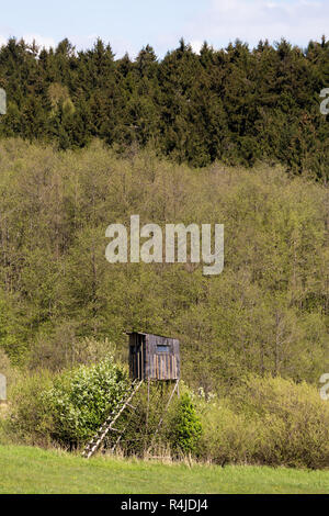 Holz- Jäger Hochsitz, Jagd Turm Stockfoto