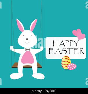 Frohe Ostern Tag gruss Text mit Hasen, Eier und rosa Herzen Stock Vektor