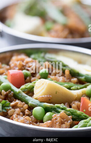 Vegane Paella Nahaufnahme Stockfoto