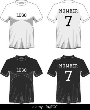 Sport Herren-T-Shirt mit kurzen Ärmel in Vorder- und Rückansicht. Schwarz-weiß oder Farbe Design bearbeitet werden. Mock up des Sports Wear Konzept. Sport und Fash Stock Vektor