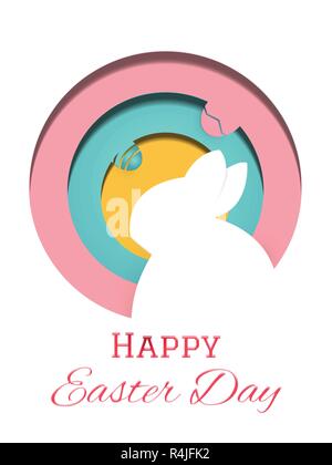 Frohe Ostern Tag Grußkarte illustration Vektor. Hasen und Ostereier in der Komposition. Urlaub und Artwork Konzept. Tier in Papier Thema. Stock Vektor