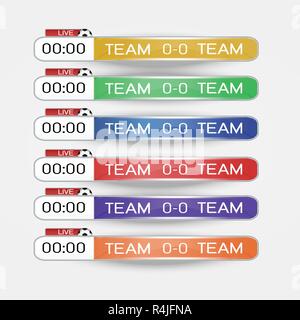 Live scoreboard digitalen Bildschirm Grafische Vorlage für die Ausstrahlung von Fußball, Fußball oder Futsal, Illustration vektor design Template für Fußball-Liga Stock Vektor