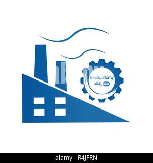 Industrie 4.0 in Evolvente Zahnrad mit Fabrikgebäude. Business und Automatisierung der Produktion. Cyber Physikalische und Feedback control. Futuristische von wo Stock Vektor