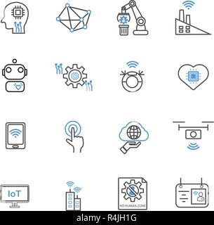 Internet der Dinge und Automation Robotik Symbole. Technologie und futuristisches Konzept. Abbildung: Vektor Sammlung eingestellt. Zeichen und Symbol Thema. Stock Vektor