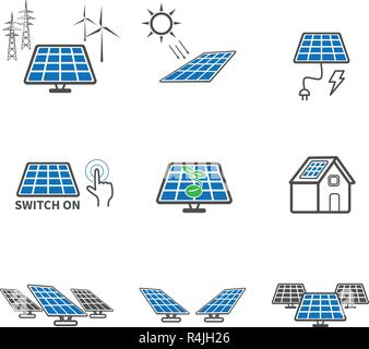 Solarzelle Symbole. Kraft und Energie Konzept. Abbildung: Vektor Sammlung eingestellt. Zeichen und Symbol Thema. Stock Vektor