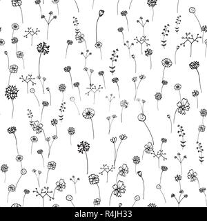 Nahtlose blumen muster. Hand gezeichneten Umriss streichen. Kunst und abstraktes Konzept. Blumen und Natur Thema. Dünne Linie Skizze. Vector Illustration. Isolat Stock Vektor