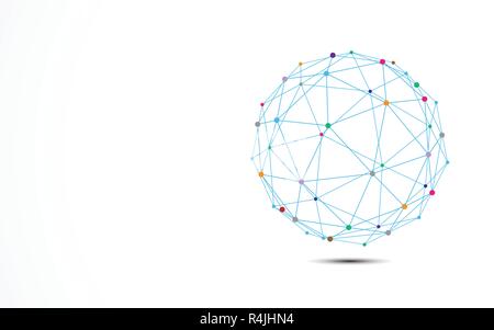 Abstrakt Blau Wire Frame mit bunten Punkten Verbindung Knoten. Technik und Wissenschaft Konzept. Stock Vektor