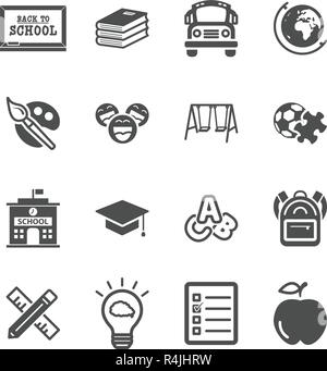 Bildung Symbole. Zurück zu Schule und Lernen der Kinder Konzept. Glyphe und umreißt Schlaganfall Symbole Thema. Zeichen und Symbol Thema. Vector Illustration graphi Stock Vektor