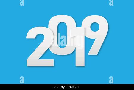 2019 White Paper Art Text für das neue Jahr banner Hintergrund. Papier geschnitten und Artwork Konzept. Frohe Weihnachten und guten Rutsch ins neue Jahr. Minimalismus digital Stock Vektor