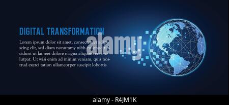 Futuristische Änderung der blauen Erde digitale Transformation abstrakter Technologie Hintergrund. Künstliche Intelligenz und großen Daten. Das Wachstum des Unternehmens Computer Stock Vektor
