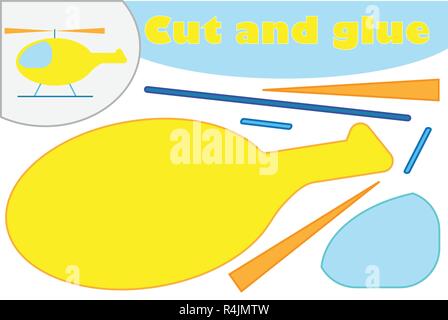 Hubschrauber im Comic-stil, Bildung Spiel für die Entwicklung der Kinder im Vorschulalter, mit Schere und Klebstoff die Zierleiste zu erstellen, zu schneiden, Teile der Stock Vektor