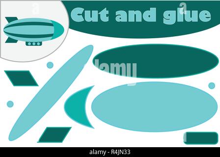Luftschiff im Comic-stil, Bildung Spiel für die Entwicklung der Kinder im Vorschulalter, mit Schere und Klebstoff die Zierleiste zu erstellen, schneiden sie Teile der IMA Stock Vektor