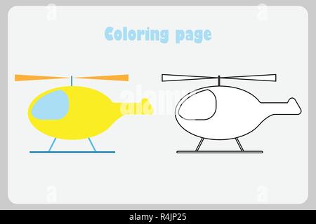 Hubschrauber im Comic-stil, Färbung, Bildung Papier Spiel für die Entwicklung der Kinder, Kinder im Vorschulalter Aktivität, bedruckbar Arbeitsblatt, Vektor Stock Vektor