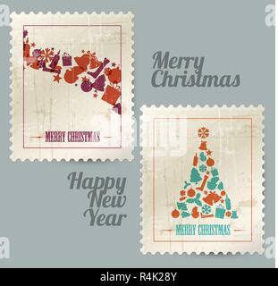 Sammlung von Vektor Weihnachten vintage Briefmarken von Weihnachten Elementen Stock Vektor