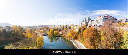 Panorama von der Stadt Bern, Bundeshaus, Parlament Gebäude der Schweizerischen Bundesversammlung und Bundesrat, Schweiz Stockfoto