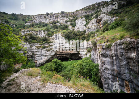 Nekropolis von Pantalica, Sizilien, Insel, Italien, Europa. Stockfoto