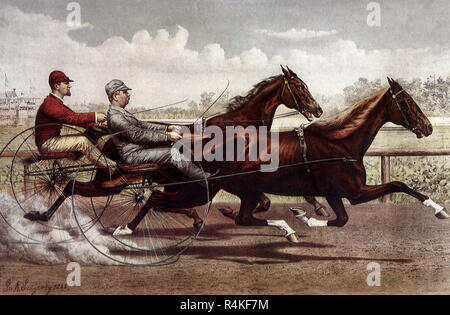 Zwei Mann Schlitten Rennen, Nathaniel Currier & Ives, Marmelade. Stockfoto
