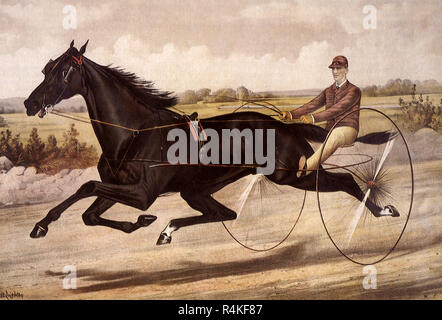 Schwarzes Pferd, Schlitten, Nathaniel Currier & Ives, Marmelade. Stockfoto