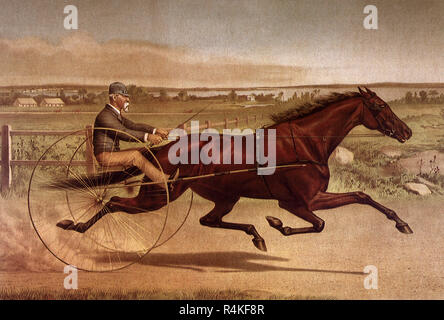 Mann auf Pferd, Schlitten, Nathaniel Currier & Ives, Marmelade. Stockfoto