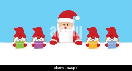 Santa Claus und seine Helfer gnome mit geschenke weihnachten Cartoon Illustration Vektor EPS 10. Stock Vektor