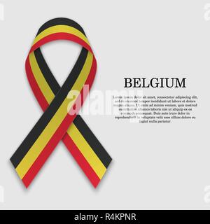 Flagge von Belgien auf Stripe ribbon auf weißem Hintergrund. Für den Tag der Unabhängigkeit Vorlage Stock Vektor