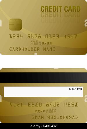 Vorder- und Rückseite aus goldfarbenem Kreditkarte Vorlage Stock Vektor
