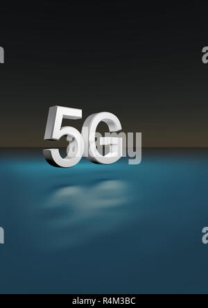 5 G Buchstaben des drahtlosen Netzwerks in 3D Rendering in Nacht Szene. Stockfoto