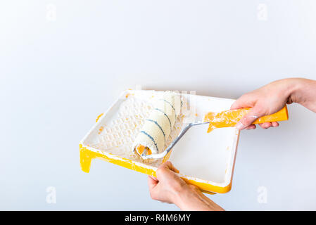 Malerei Wand mit paint Roller, Innen, Home Renovierung Konzept Stockfoto