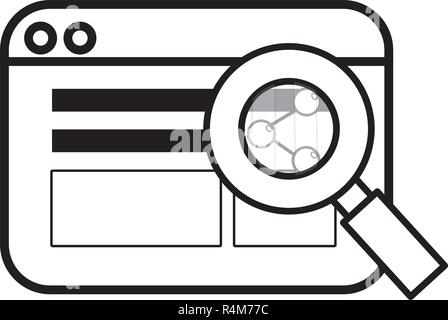 Technik computer Fenster durch die Lupe cartoon Vector Illustration grafik design analysiert Stock Vektor