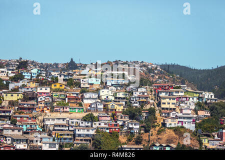 Häuser von Valparaiso Blick vom Cerro Polanco Hill - Valparaiso, Chile Stockfoto