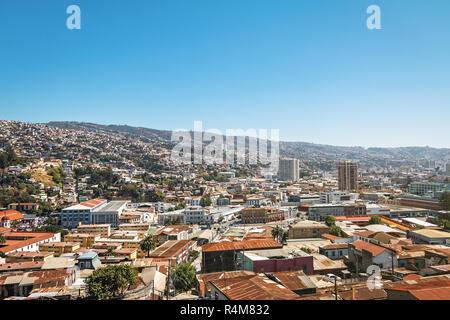 Luftaufnahme von Valparaiso von Cerro Polanco Hill - Valparaiso, Chile Stockfoto