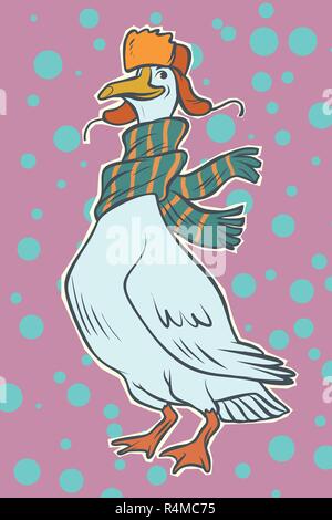 Weihnachten Gans im Winter hat. Fairytale Charakter. Comic cartoon Pop Art retro Vektor illustration Zeichnung Stock Vektor