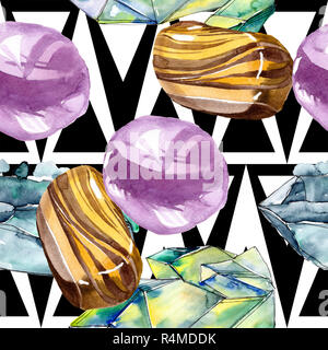 Halbedelsteine und Kristalle. Aquarell Abbildung. Nahtlose Muster. Stofftapeten drucken. Stockfoto