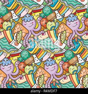 Lustige doodle Monster auf nahtlose Muster für Drucke, Karten, Designs und Malbücher. Vector Illustration Stock Vektor