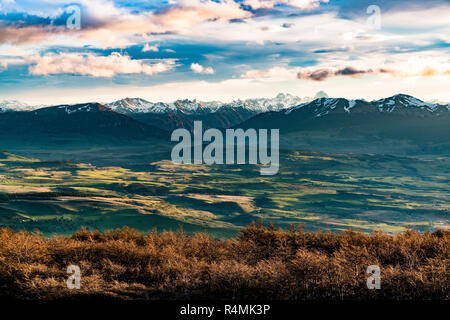 Sonnenuntergang über Simpson Tal oder Valle Simpson in der Region Aysen von Patagonien in Chile. Stockfoto