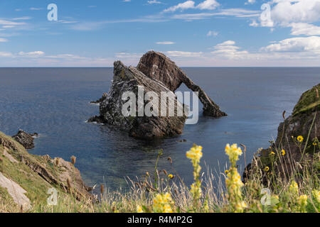 Bogen Geige Rock ist ein natürlicher See arch in der Nähe von portknockie Auf der nord-östlichen Küste von Schottland. Stockfoto